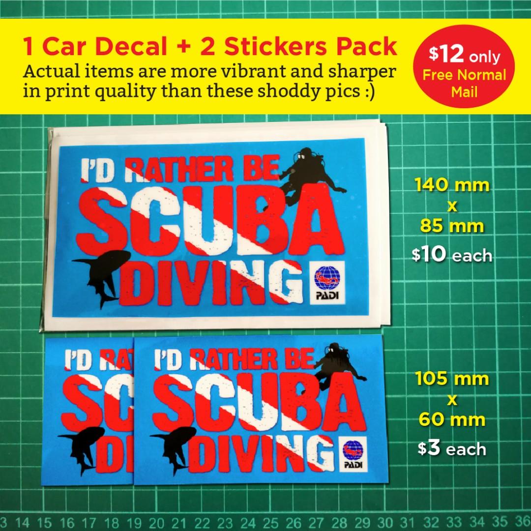 I D Rather Be Scuba Diving Static Cling Car Decal And Stickers Pack Free Normal Mail Design Craft Art Prints On Carousell