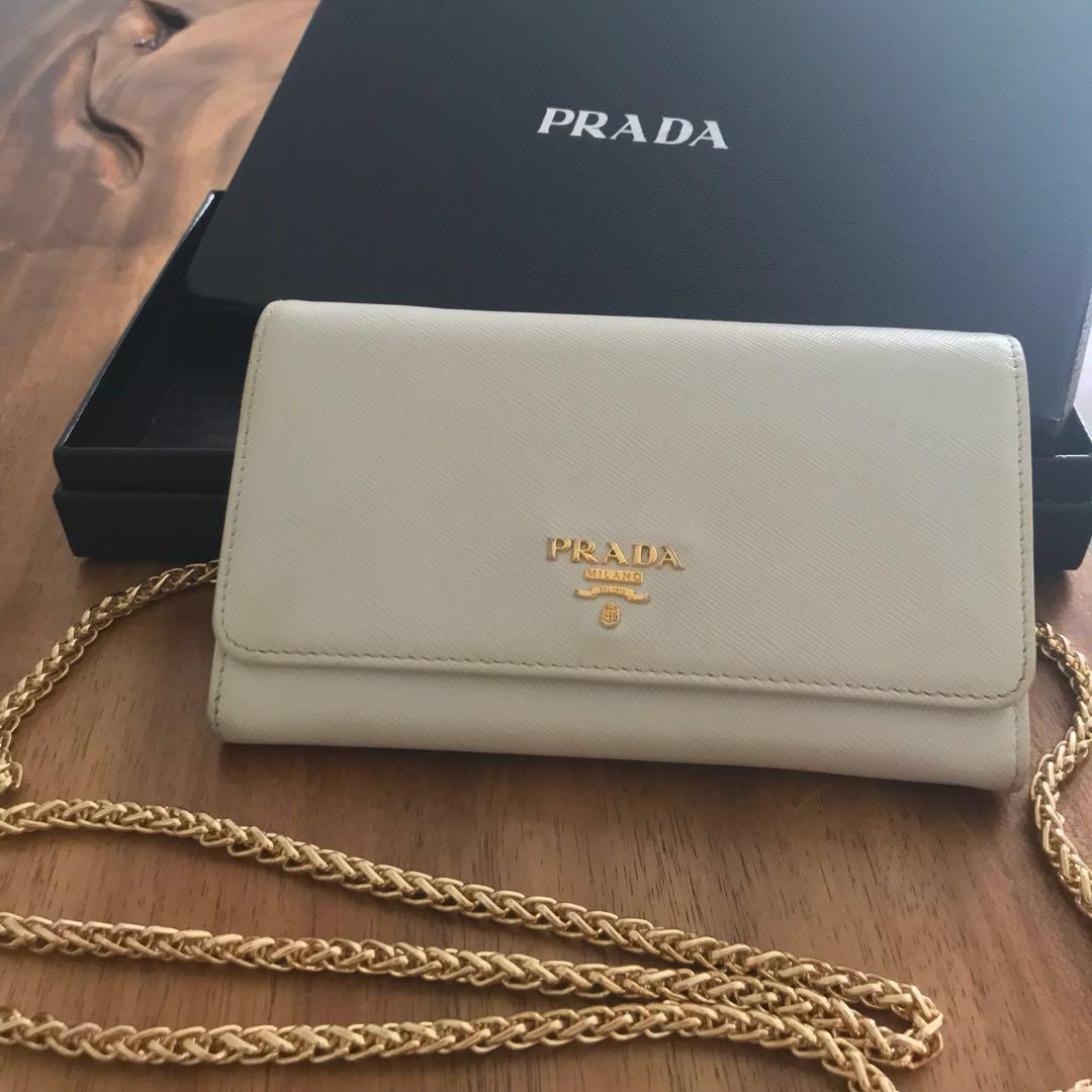 PRADA Red Saffiano Leather Wallet On Chain WOC Crossbody Bag 100%  AUTH+BRAND NEW! #1M1290, Luxury on Carousell