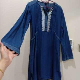 Long Jeans Blouse blue. Hip/punggung muat sehingga 42inch. Blouse biru blouse labuh blouse muslimah #DEC50