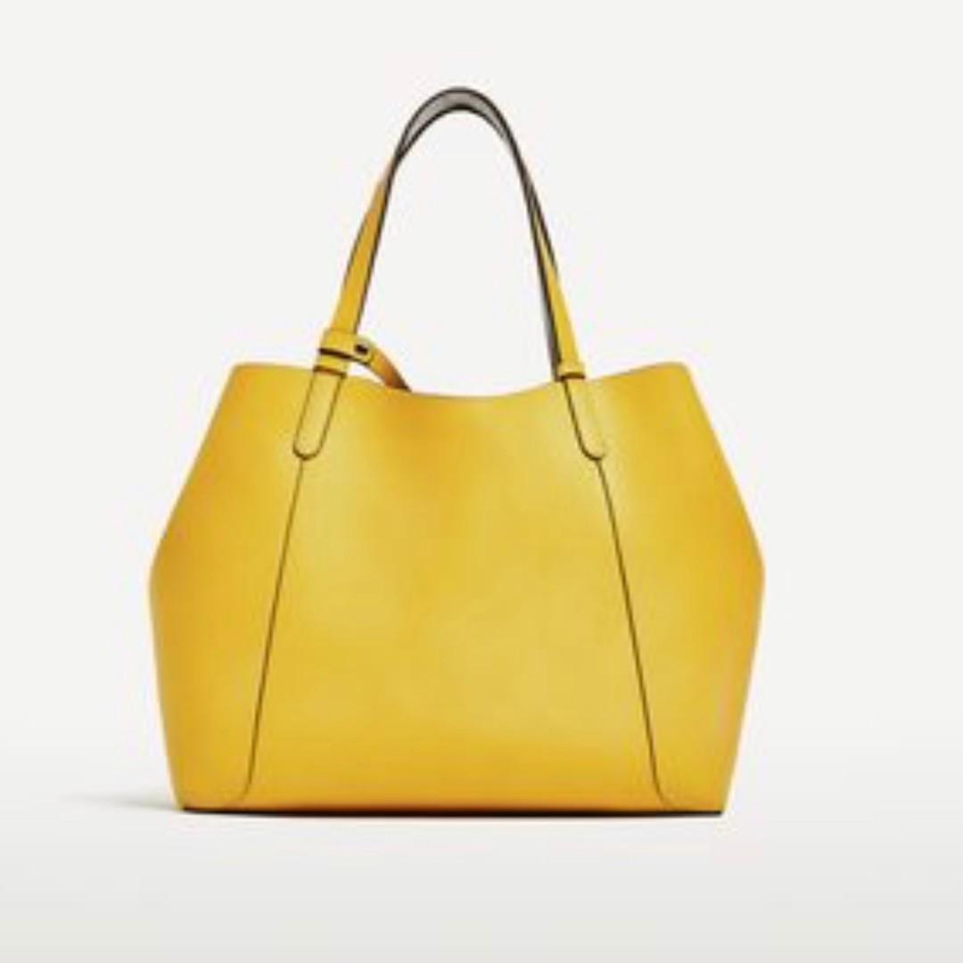 zara yellow tote bag