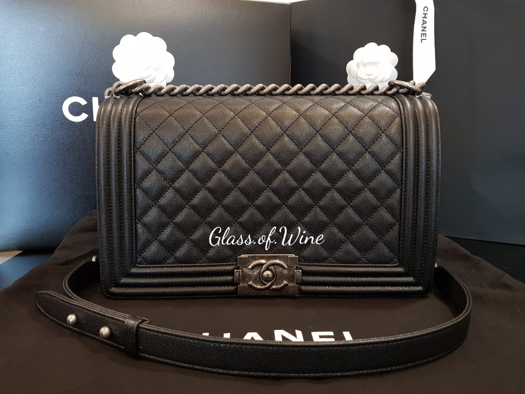 Chanel Boy Bag Quilted Calfkin and Patent Leather Medium Duo Ruthenium   Exquisite Artichoke