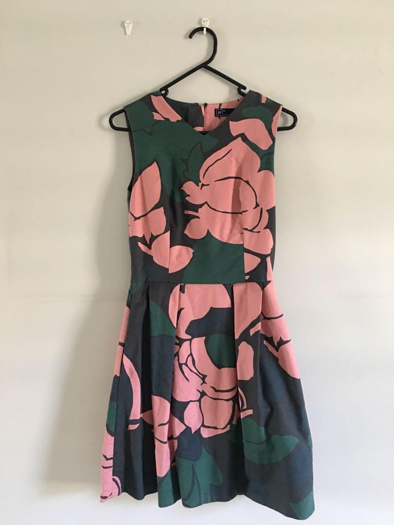 green and pink floral dress