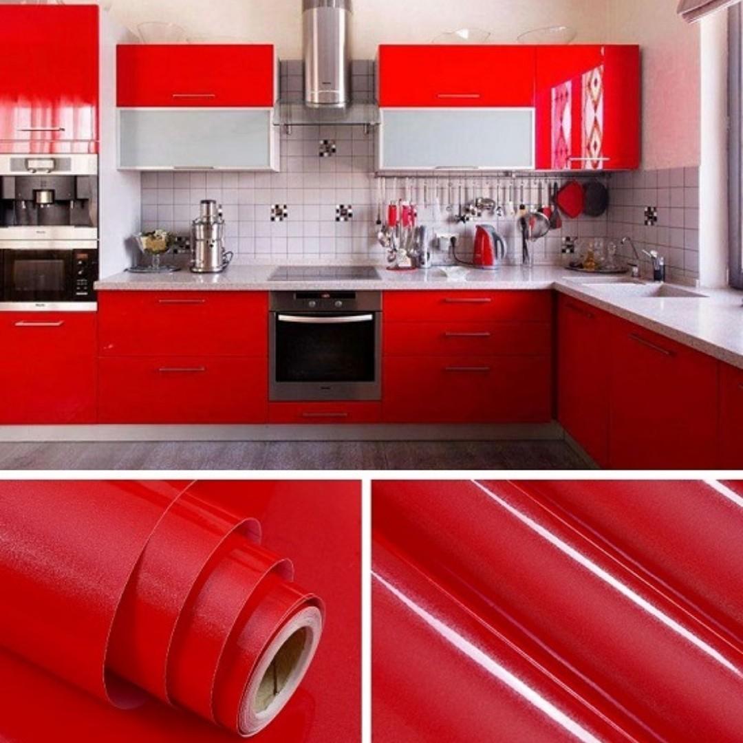 Kitchen Wallpaper Roll Cabinet Decor Solid Glossy Red Home Furniture Furniture Fixtures Others On Carousell