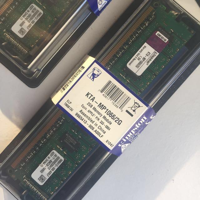 MAC MEMORY - KINGSTON KTA MODULE MEMORY. (Category: Hard Disks & Thumbdrives) located in Kuala Lumpur. Submitted by boydbold (Listing ID 97969338, Image 3). Description: MAC MEMORY MODULE. KINGSTON KTA - 1066/DDR3 2GB for Mac Pro, not Macbook Pro. Also suitable for All PC's. Price For Both RM100. Price For a piece RM60..