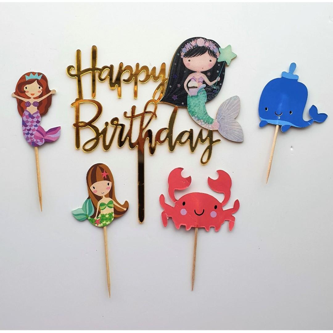 Mermaid Acrylic Cake Topper Sea Creatures Cake Decoration