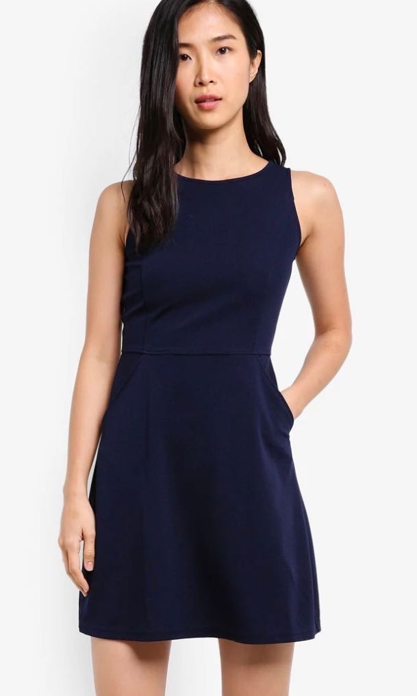 navy fit and flare dress