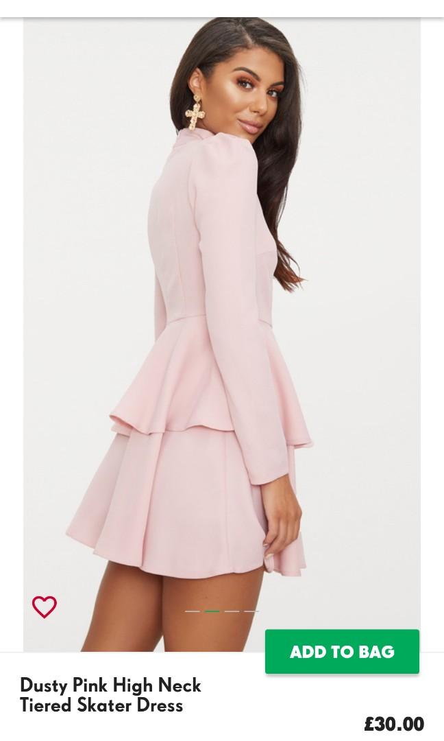 Dusty pink high neck tiered skater dress online