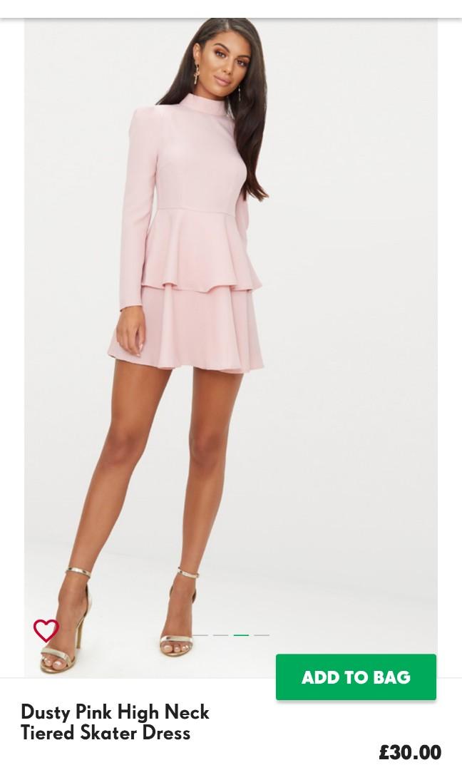 Dusty pink high neck tiered clearance skater dress