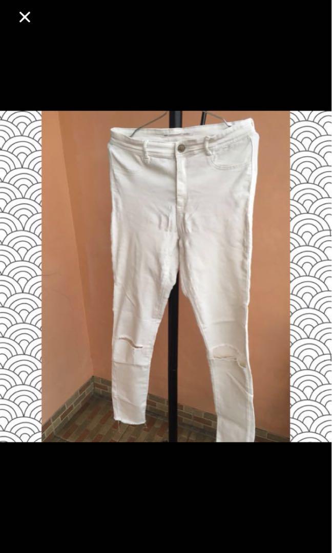 Zara White Jegging Ripped Knee Pants Trousers Jeans Women S