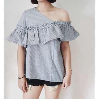 NEW!! BLACK One off shoulder Stripe 