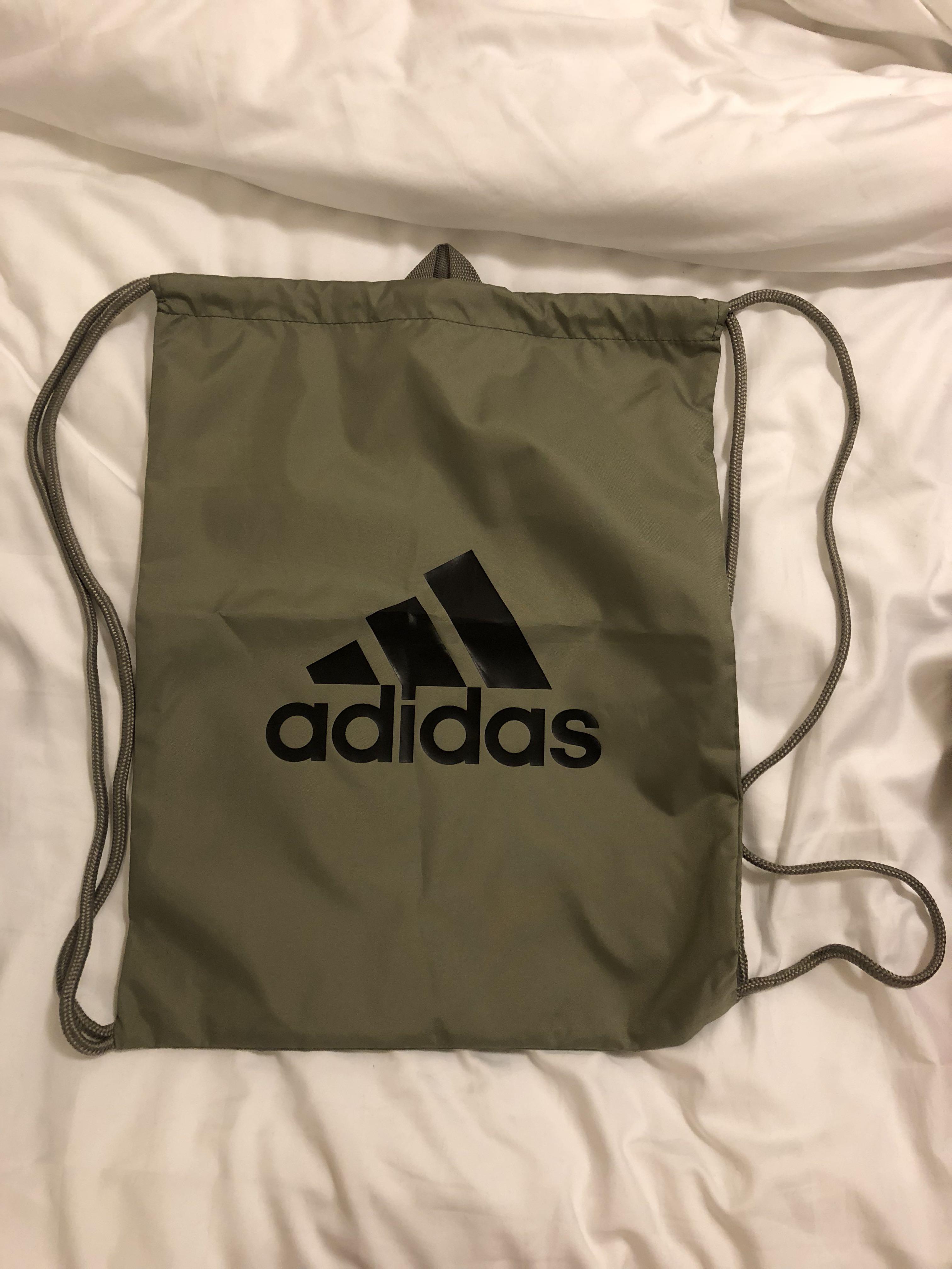 Adidas Drawstring Bag in black olive green