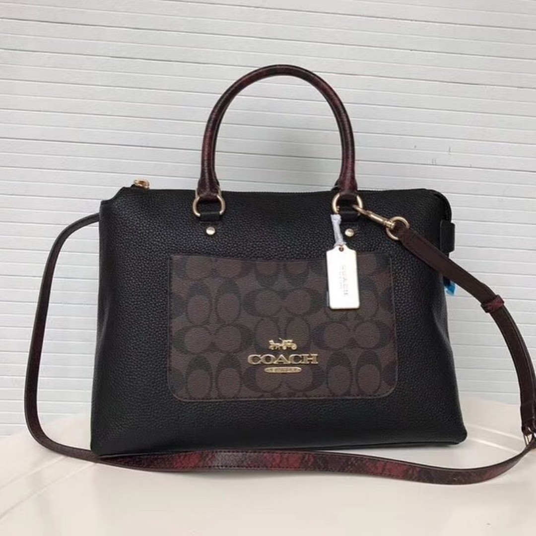 Authentic Coach Emma Satchel In Signature Canvas Colorblock F34280
