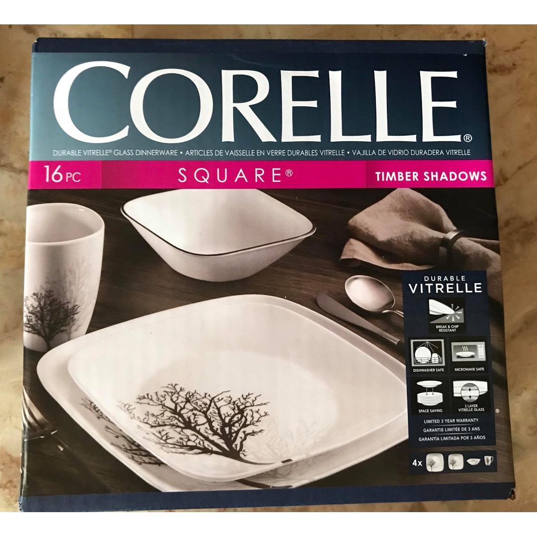 Corelle Square 16 Piece Dinnerware Set in Timber Shadows