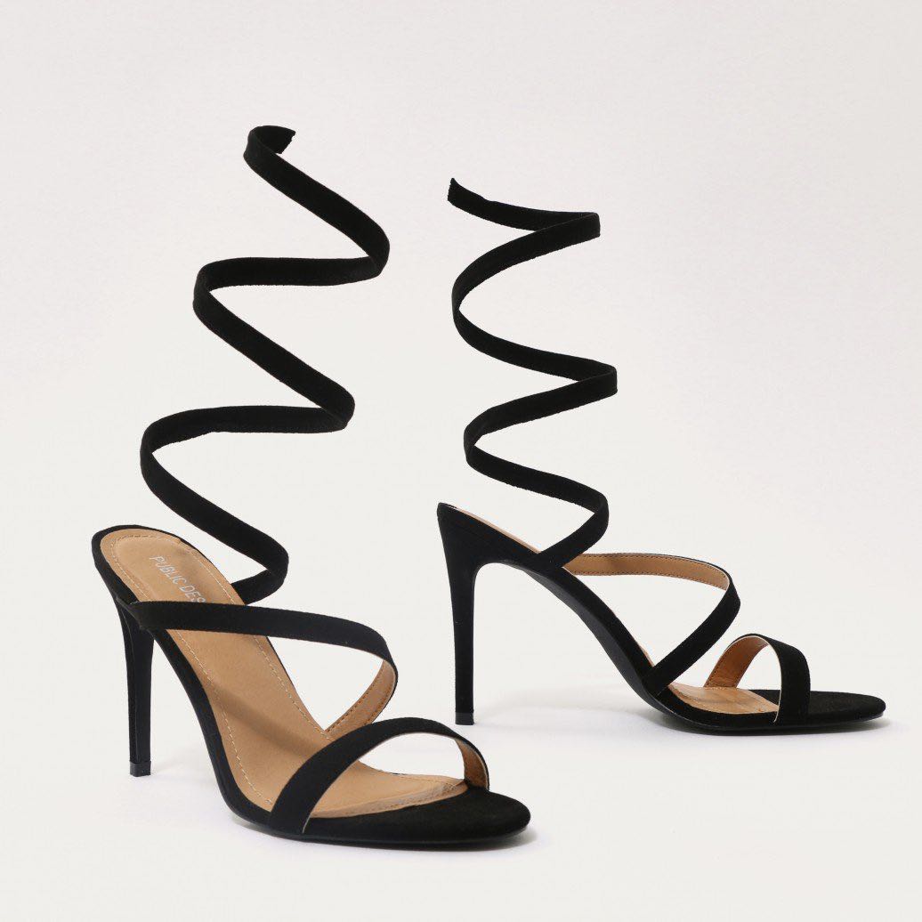 FIRE SCULPTED WRAP AROUND STILETTO HIGH HEELS IN BLACK FAUX SUEDE EU