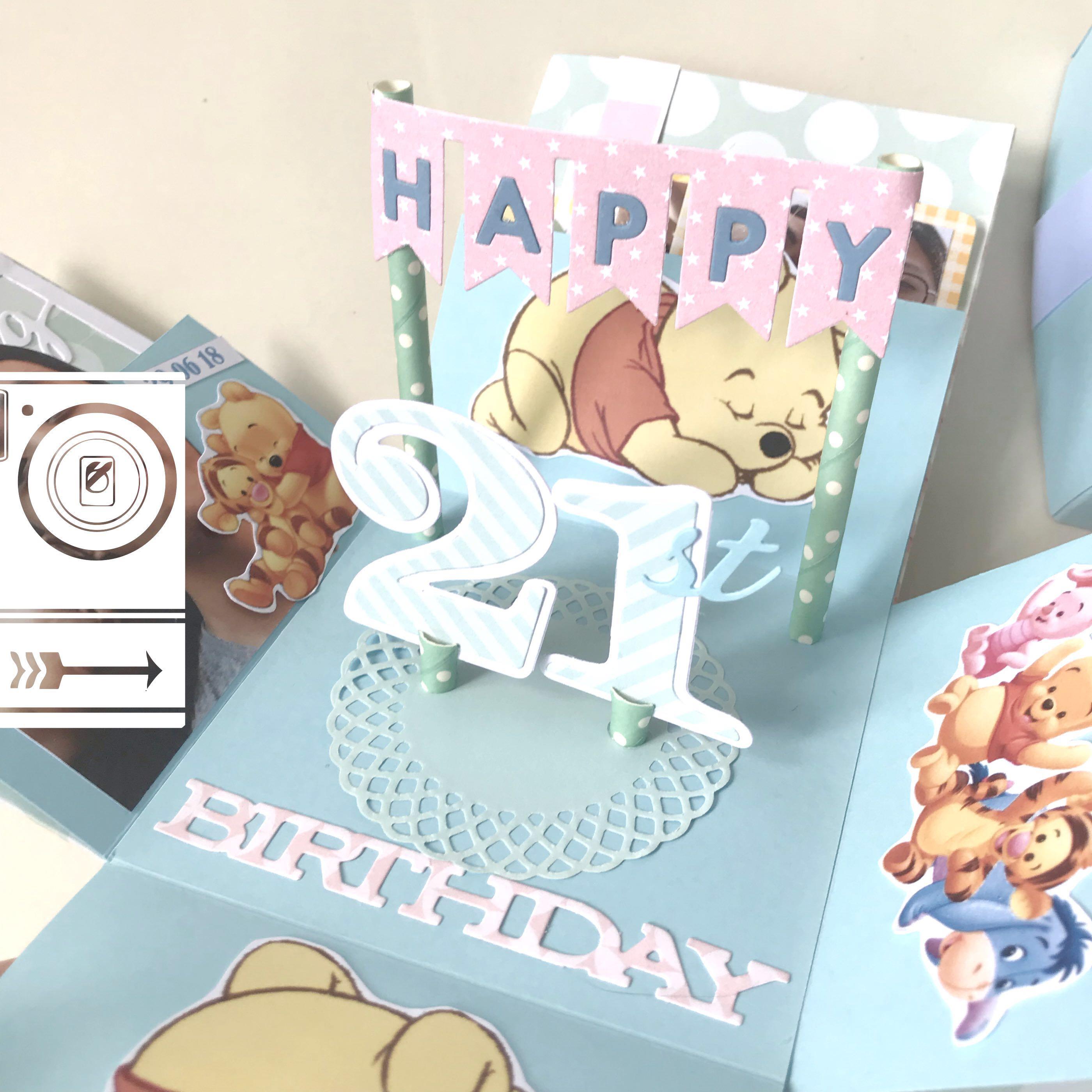 Happy 21st Birthday Winnie The Pooh Handmade Explosion Card Design Craft Handmade Craft On Carousell