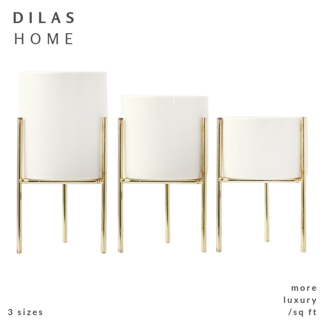 Dilas Home Nordic White Plant Pot With Gold Holder Stand Furniture Home Decor Others On Carousell Get the feel of the orient with these painted cylinders of iron. dilas home nordic white plant pot with gold holder stand