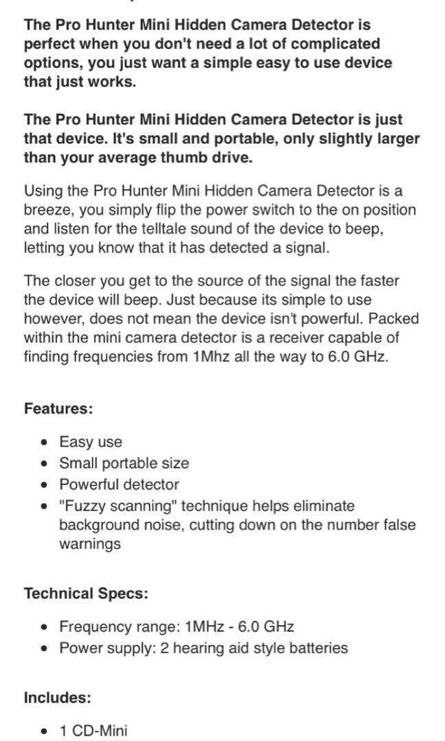 [OFFER]Pro Hunter Mini Hidden Wireless Spy Camera Detector Wireless