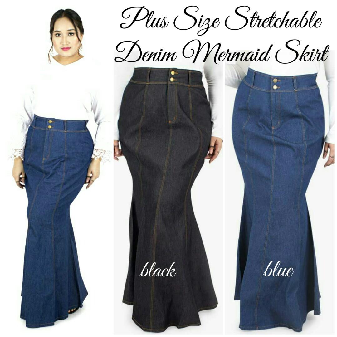 Plus size denim mermaid skirt cheap