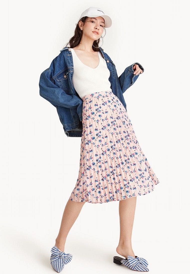Plus Womens Elasticated Midi Skirt Ladies Floral Flower Print Flared New 16-30