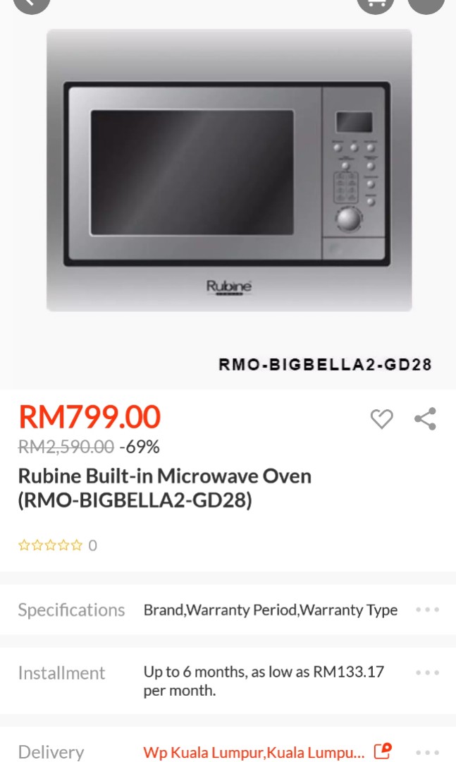 Rubine built in hot sale microwave
