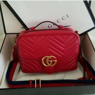 👉GUCCI GG Marmont Top Handle Red Leather 2017 #a3