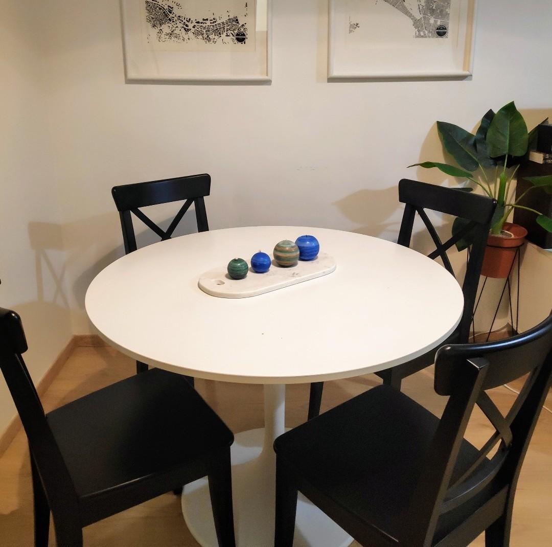 4 Black Wooden dining chairs Ikea Ingolf, 傢俬＆家居, 傢俬, 椅子 Carousell