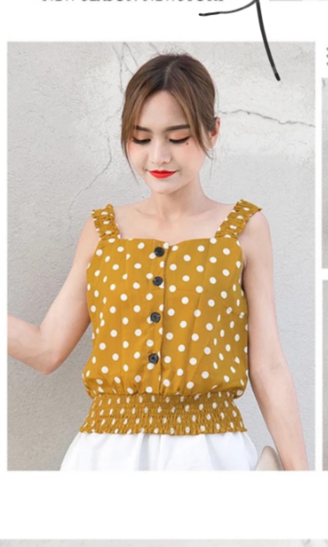 mustard polka dot top