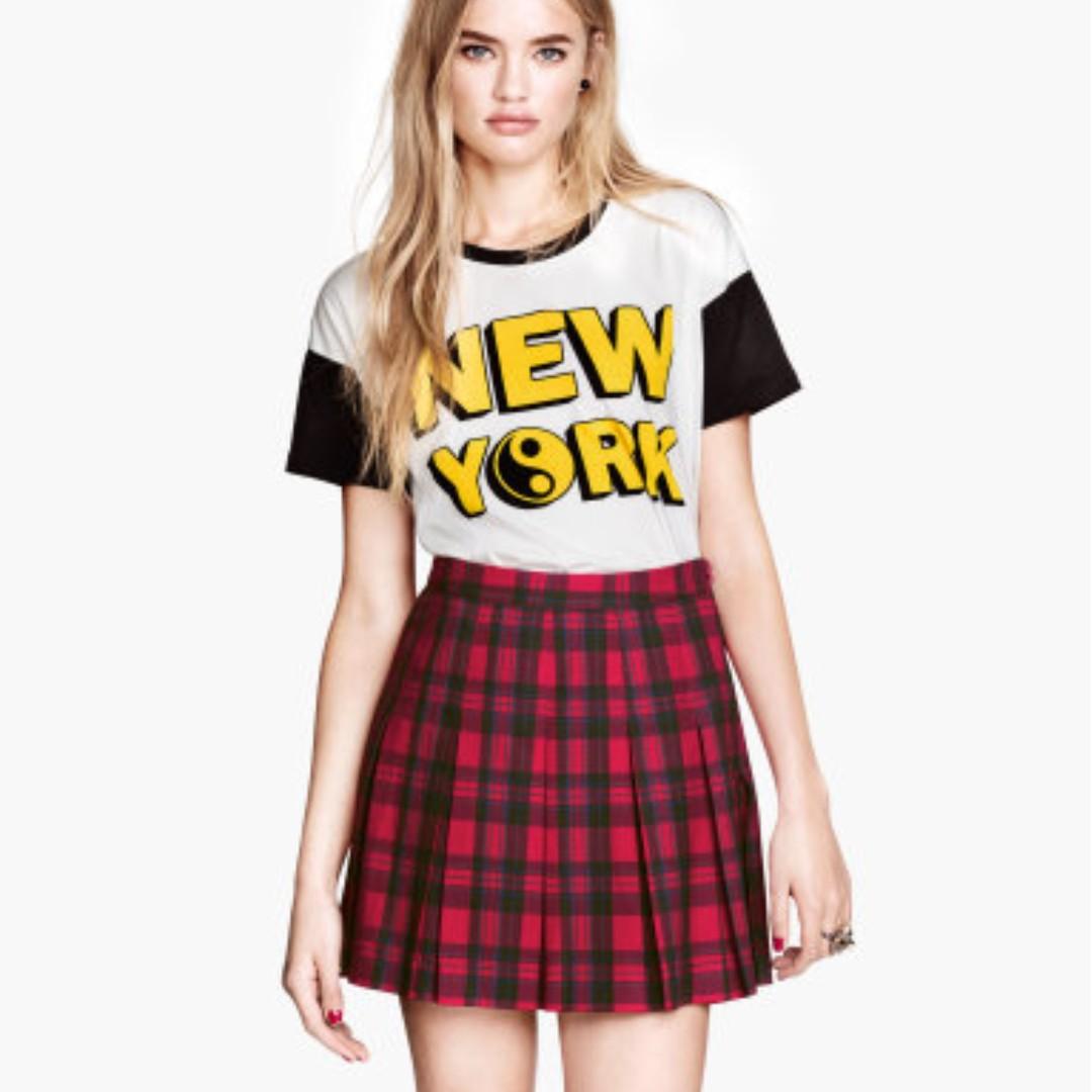 H&m red checked top skirt