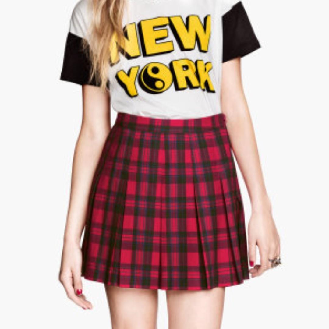 H&m red plaid skirt discount