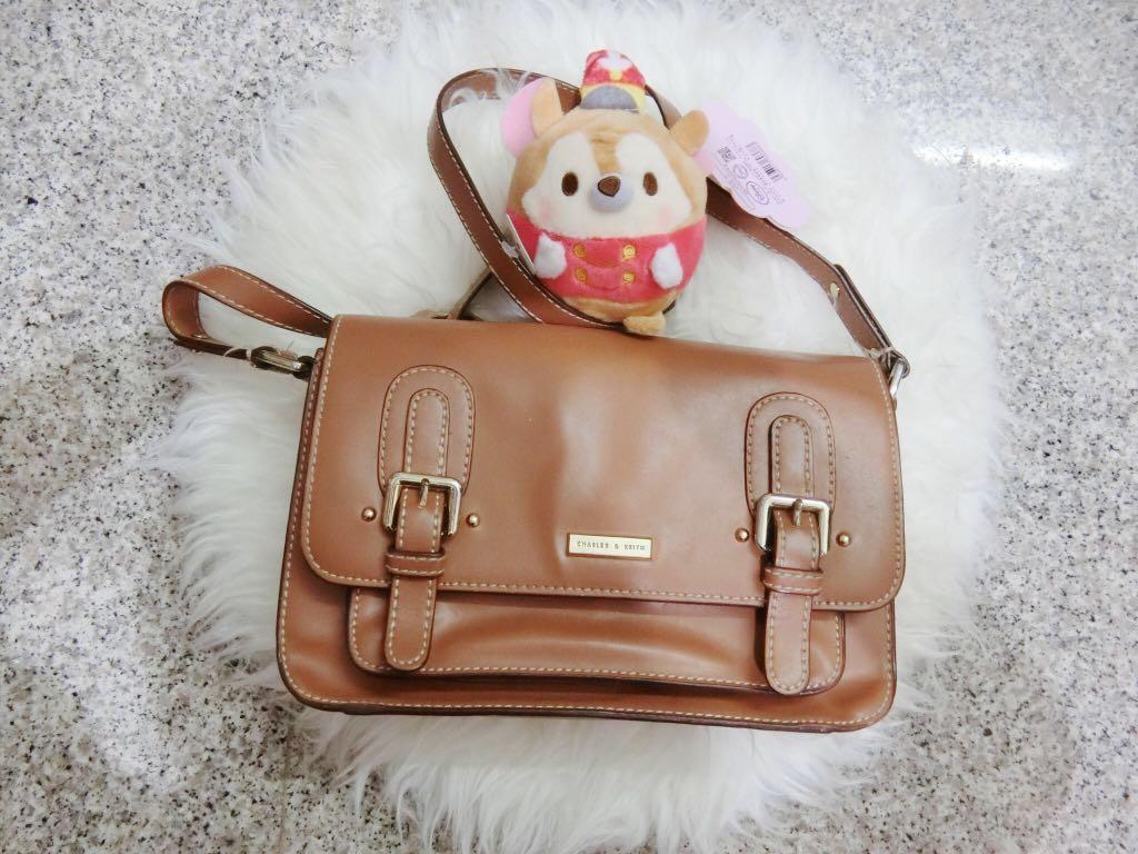 Charles N Keith Brown Sling Bag Luxury Bags Wallets Sling Bags On Carousell