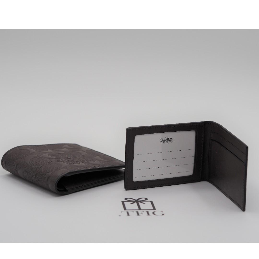 [COACH] Compact Id Wallet in Signature Crossgrain Leather (Mahogany