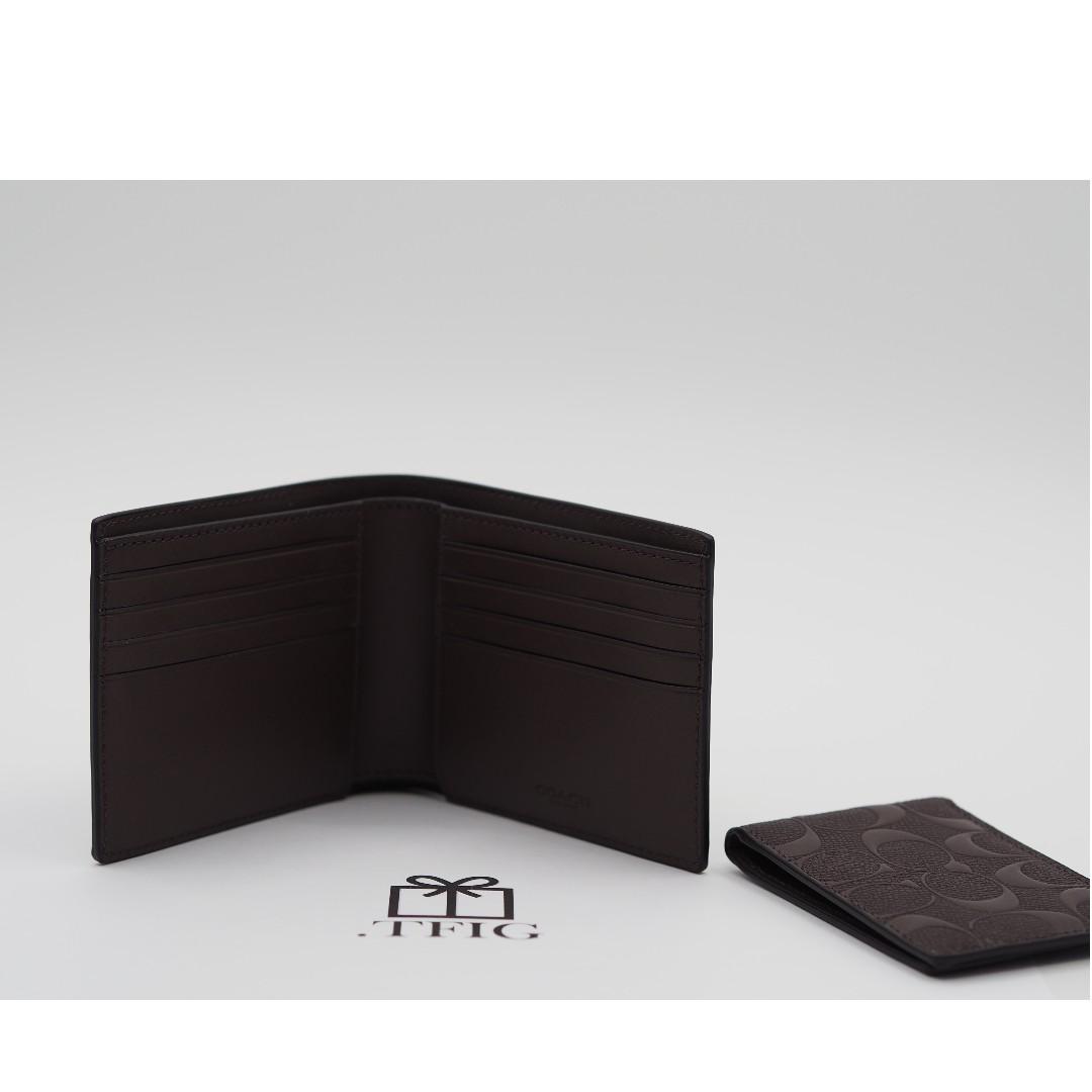 [COACH] Compact Id Wallet in Signature Crossgrain Leather (Mahogany