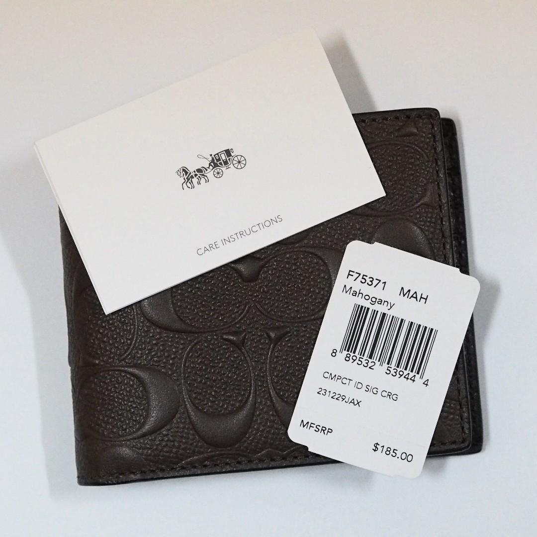 [COACH] Compact Id Wallet in Signature Crossgrain Leather (Mahogany