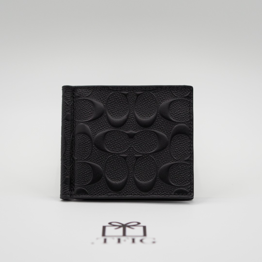 [COACH] Money Clip Billfold in Signature Crossgrain Leather (Black ...