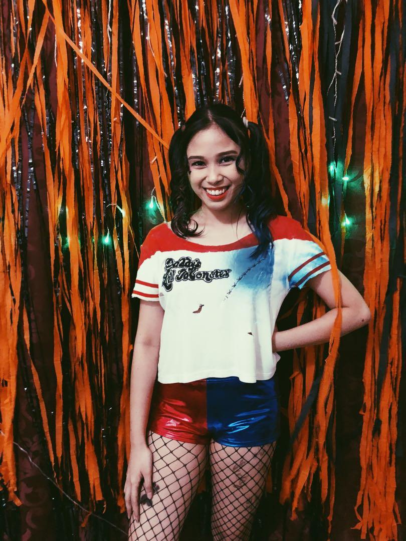 Harley Quinn Costume (Category: Traditional & Ethnic wear) located in Manila. Submitted by dominique227_ (Listing ID 197907329, Image 2). Description: Used once for halloween party. Includes: 👻 Harley’s top 👻 Shorts 👻 Net Stockings 👻 Red and Blue hair sprays 👻 hand gloves (black) (not worn in the picture).