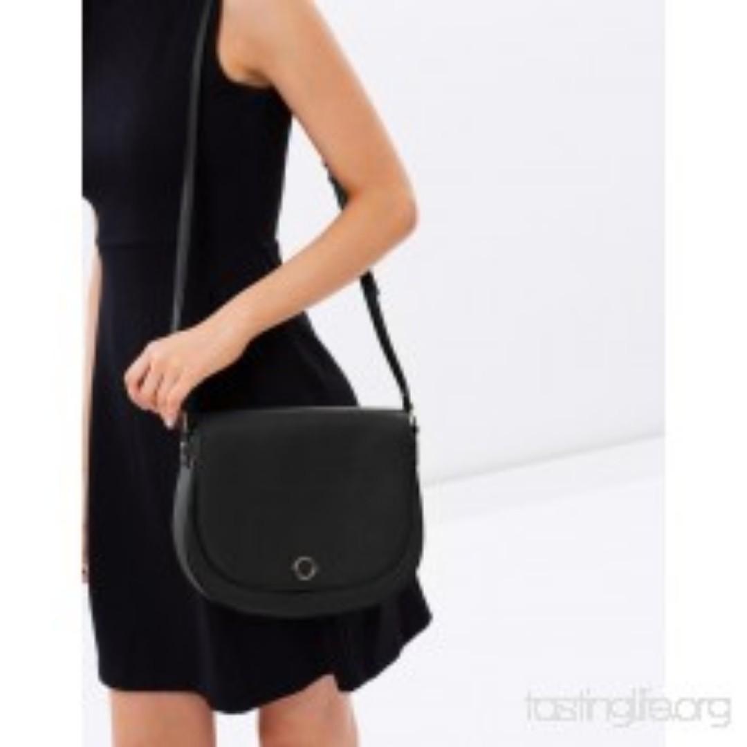 Oroton Metier Satchel Sling Bag Black