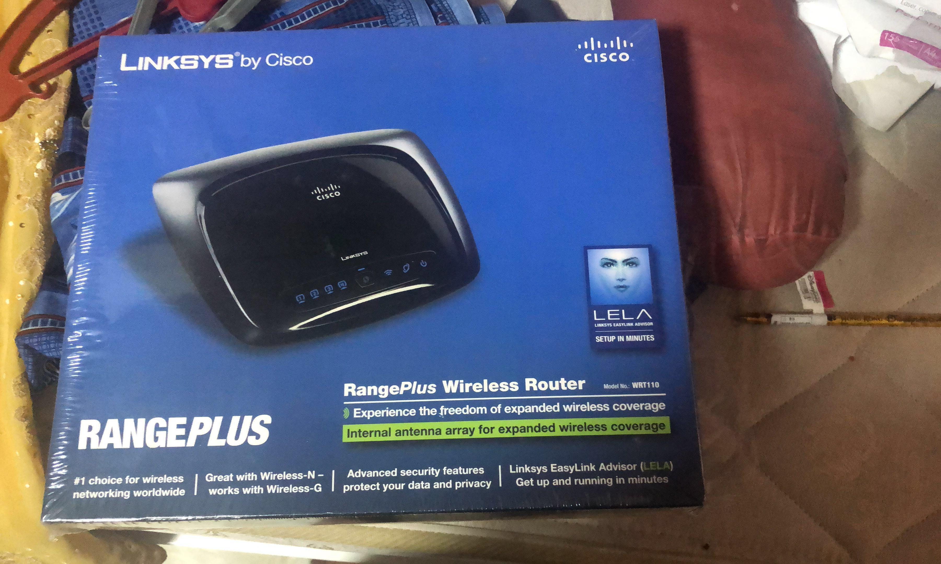 RangePlus Wireless Router (Category: Networking) located in Singapore. Submitted by everythingwithrowan (Listing ID 197721810, Image 2). Description: Wireless router - model no. WRT110 still in good condition, in packaging with plastic seal cover on the box Selling it off because I have another set of the same type. Kindly please take note; - No negotiations - No return - No refund - No exchange .
