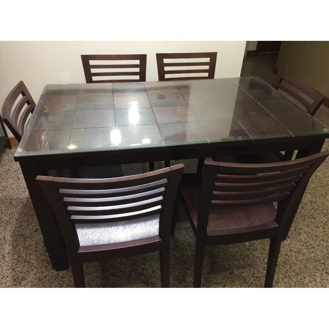 Solid Wood Dining Table 6 Chairs Furniture Home Living Furniture Tables Sets On Carousell