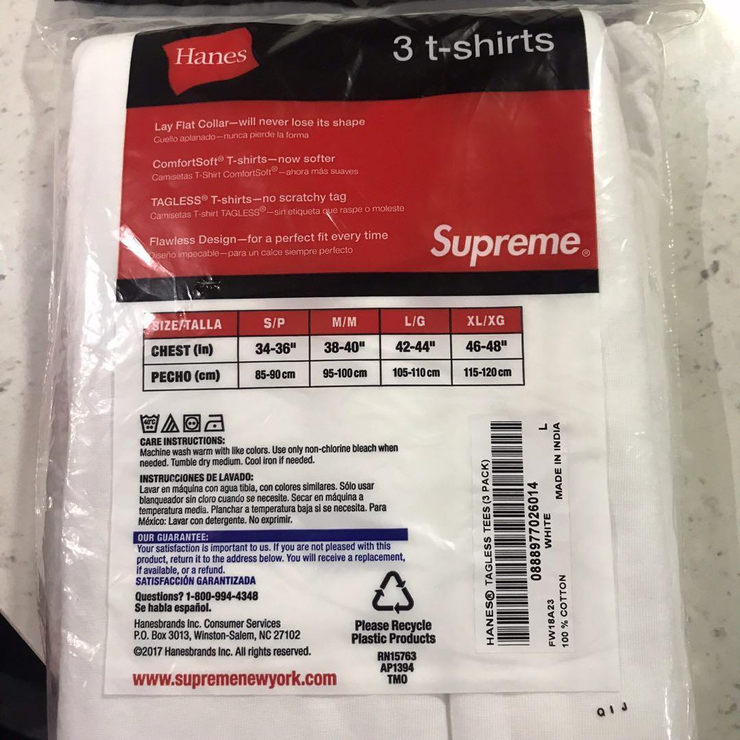 Supreme hanes tagless tees sizing discount