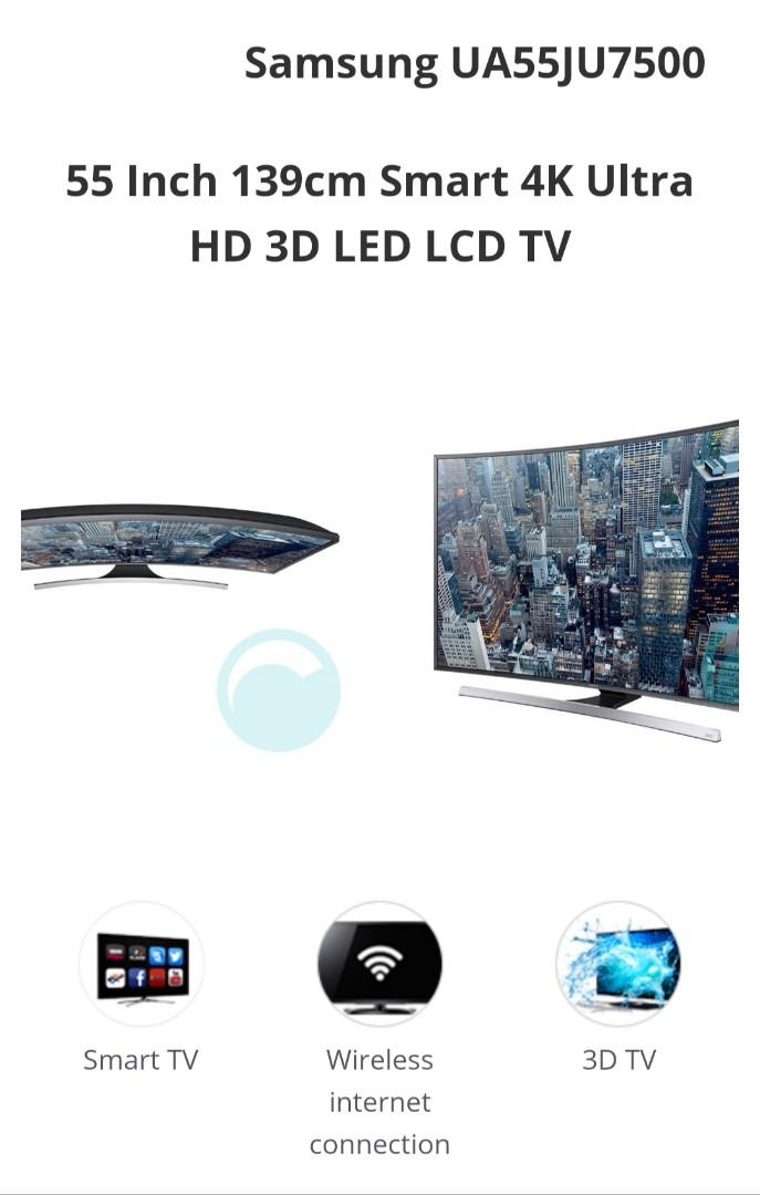 UA55JU7500 55" 4K 3D Samsung smart TV, TV & Home Appliances, TV ...