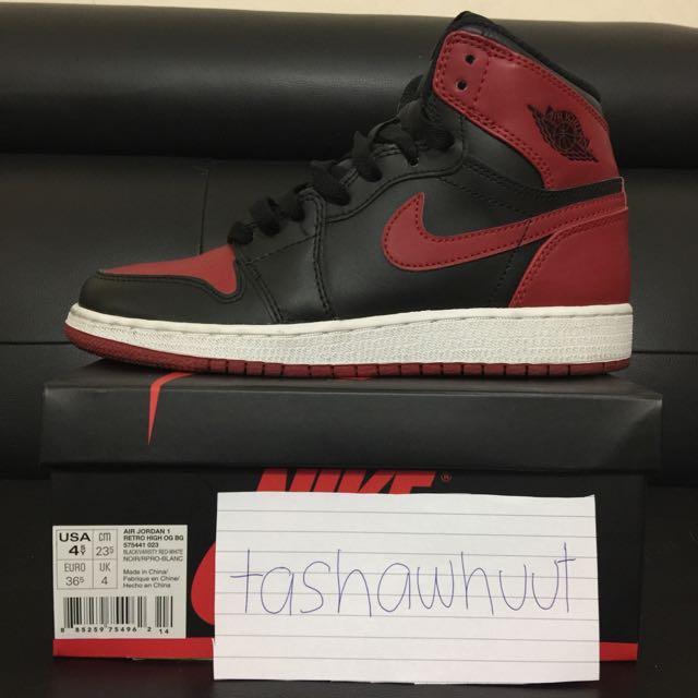 Air Jordan 1 Bred (GS), Men's Fashion, Footwear, Sneakers on Carousell