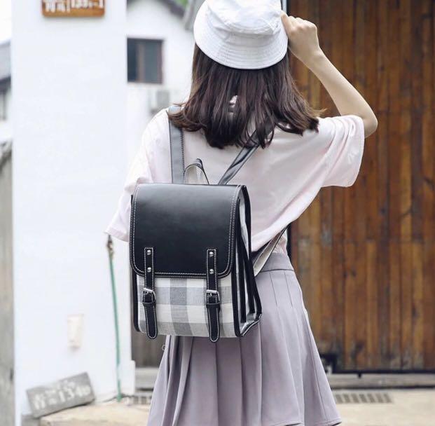 BN korean ulzzang checkered backpack, Luxury, Bags & Wallets, Backpacks