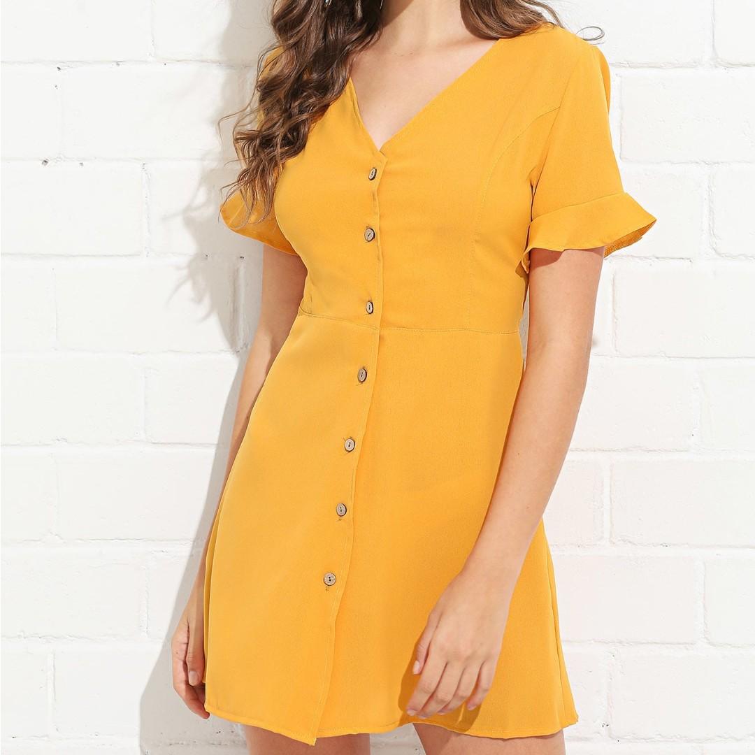 shein mustard dress