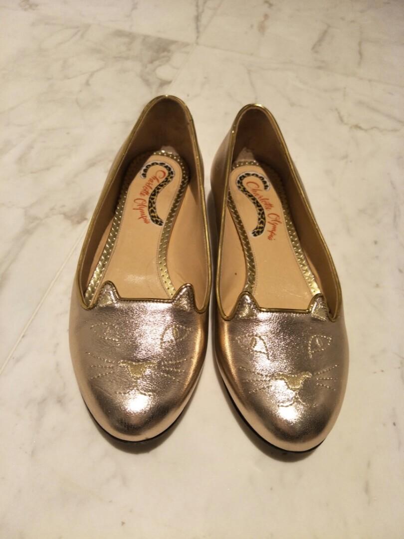 Charlotte Olympia Rose Gold Kitty Flats 