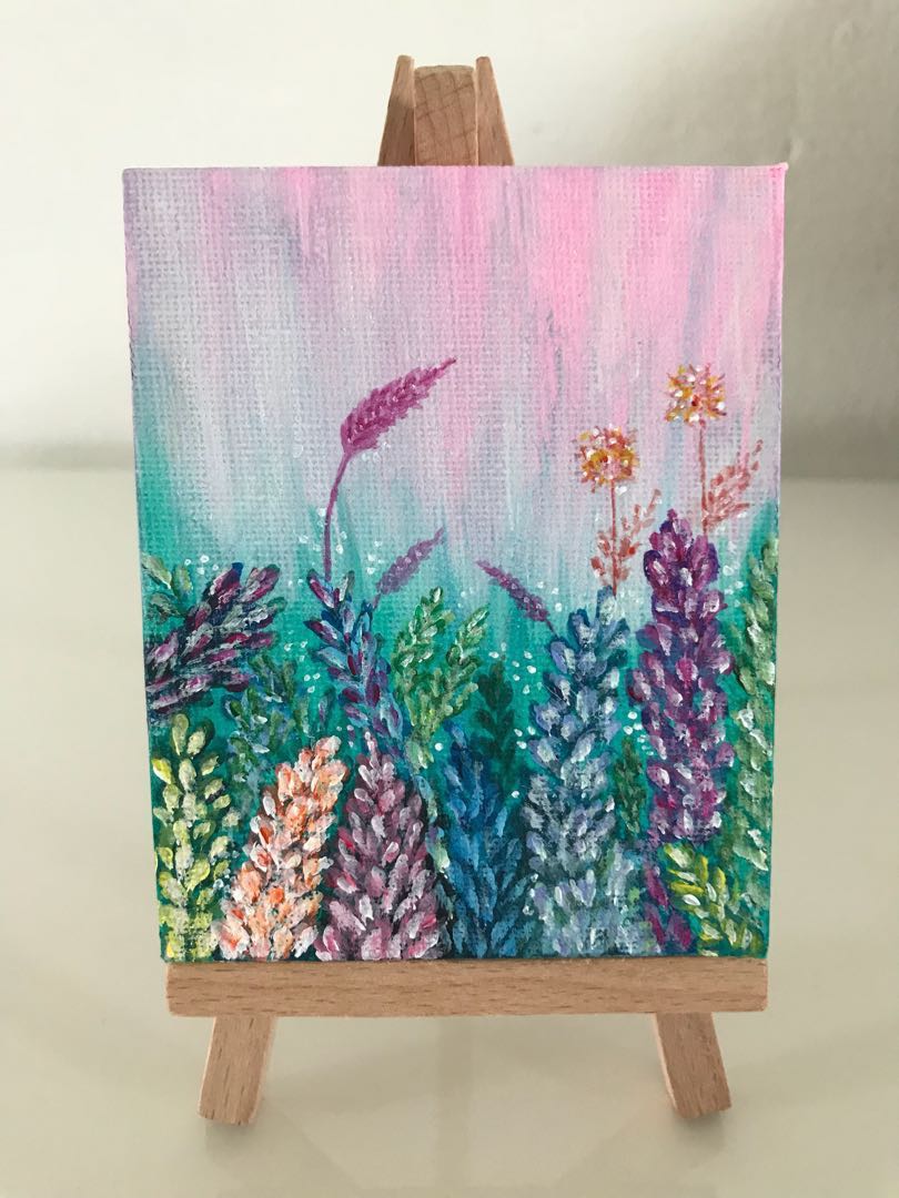 Christmas Gift Mini Canvas Acrylic Painting Colourful Plants