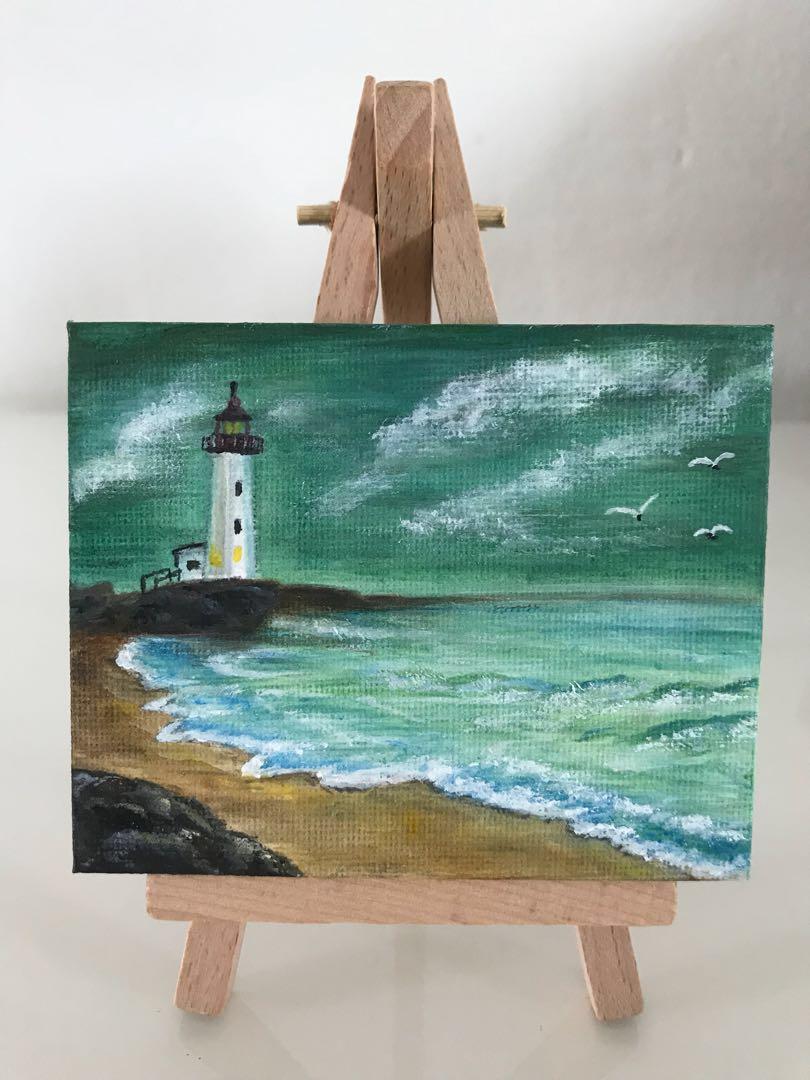 Christmas Gift Mini Canvas Acrylic Painting Lighthouse Design