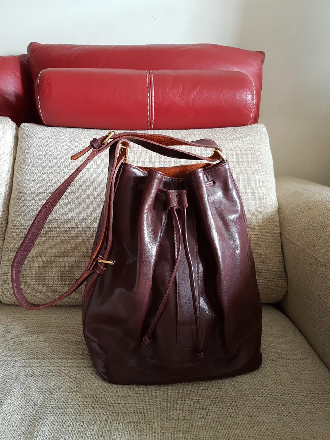 dark brown bucket bag