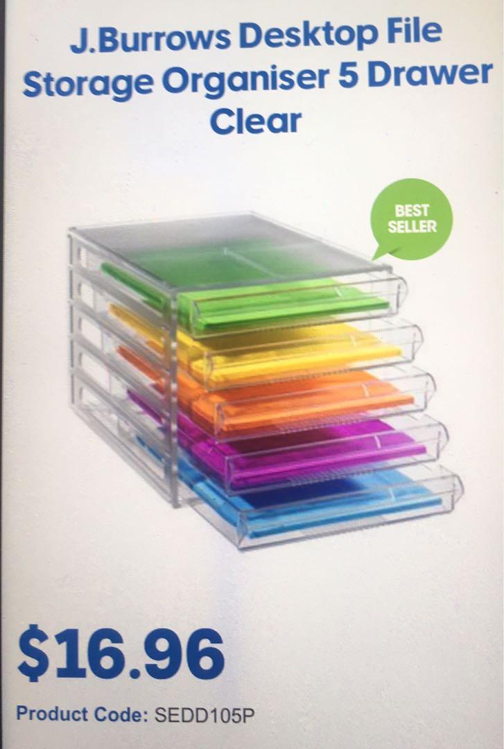 Desktop A4 File Storage Organised 5 Drawer Clear Books