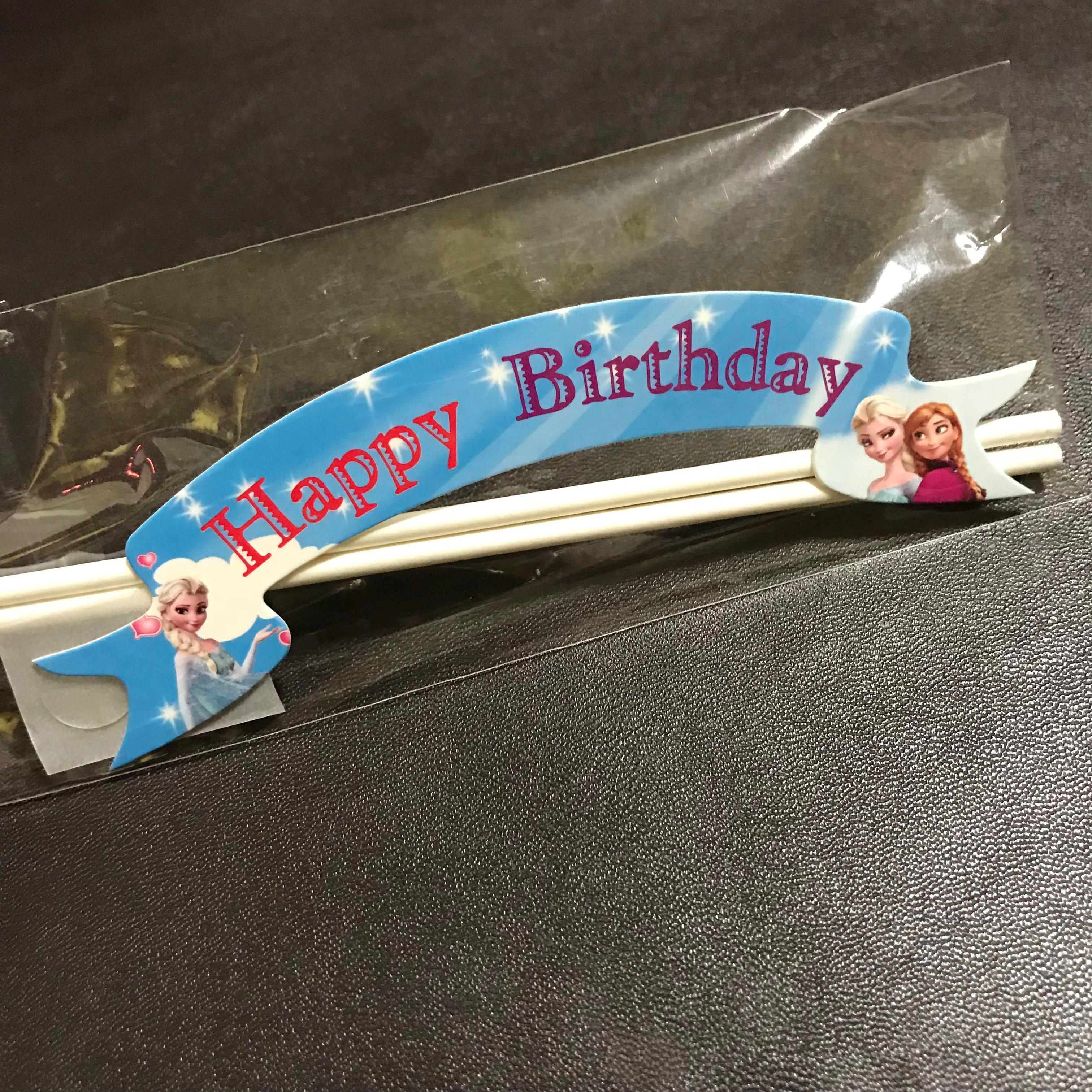 Frozen Elsa Happy Birthday Cake Cupcake Topper Flag Banner