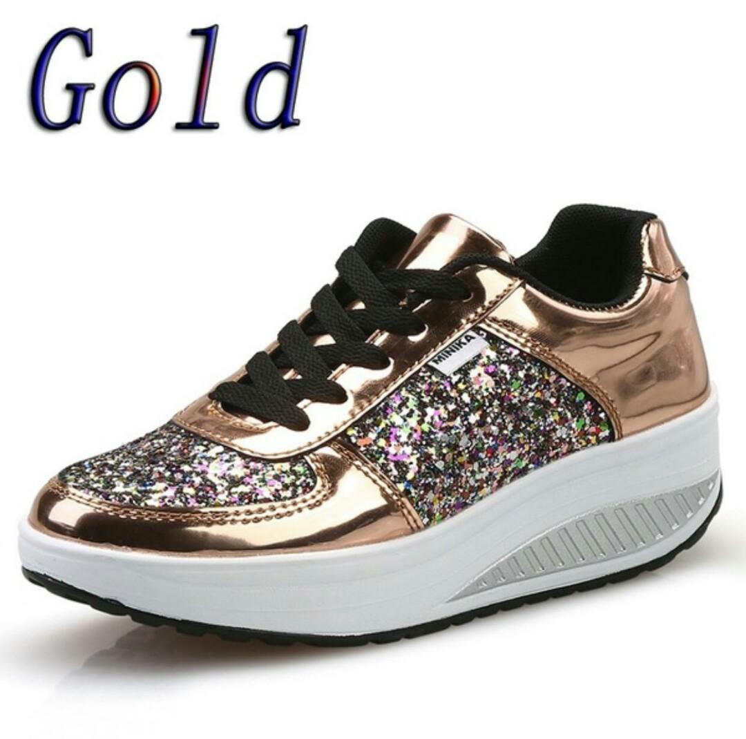 gold & gold sneakers